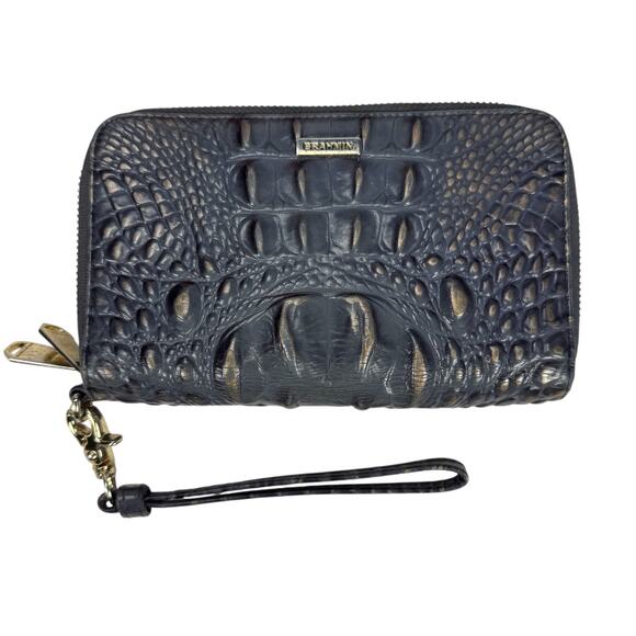 Brahmin Blue Croc Embossed Leather Wallet
2 zippers 

Height - 4.5”
Width - 7” - Picture 1 of 4